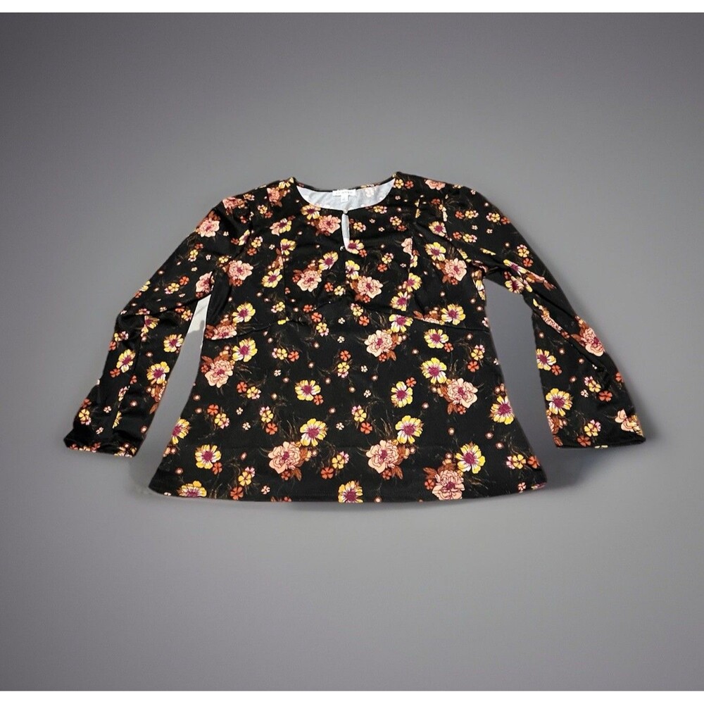 Vintage 70’s Style S.C. Society Women's Floral Keyhole Neck Long Sleeve Blouse L